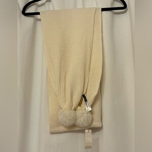 NWT Talbots Lambswool Scarf Faux Fur Pom Poms